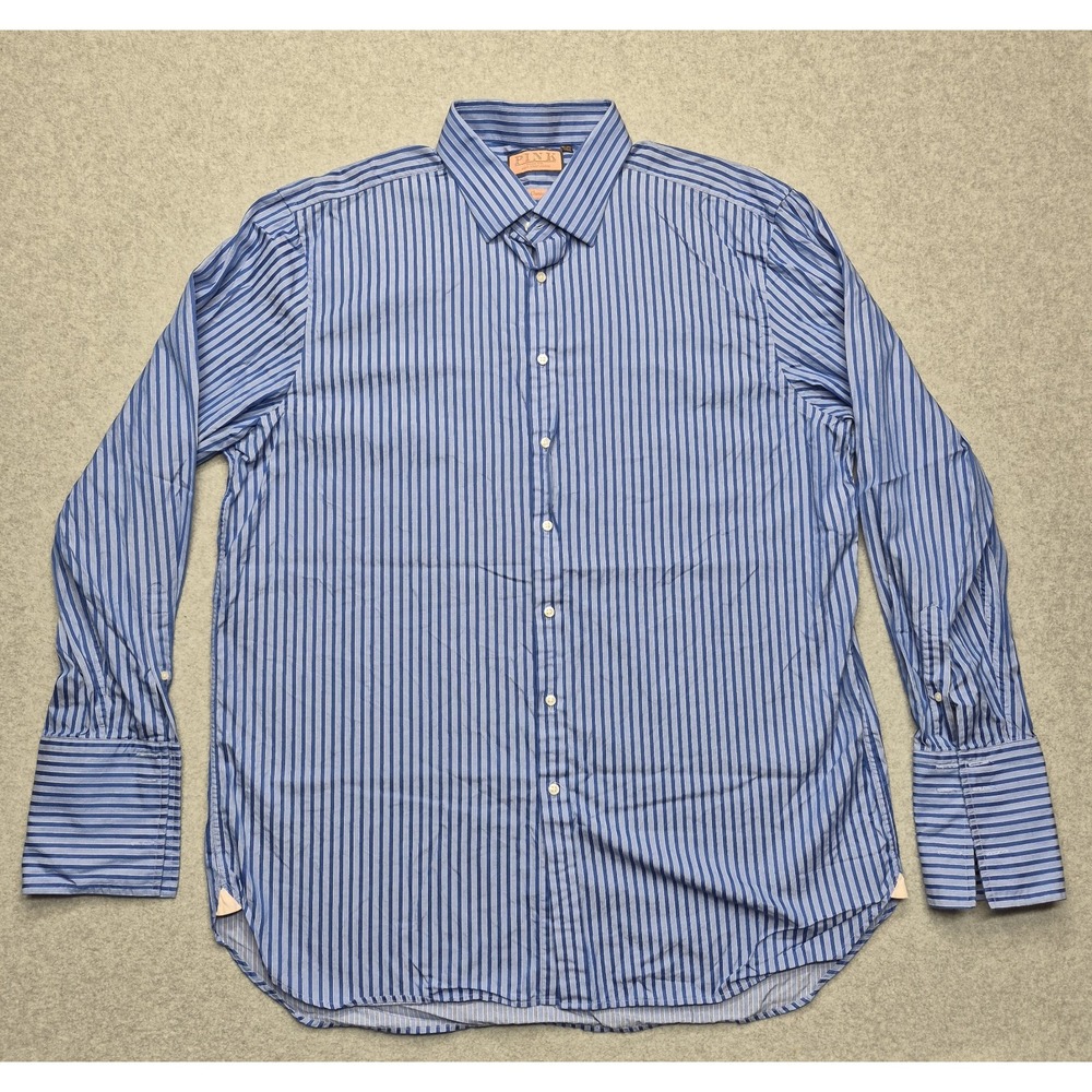 Thomas Pink Shirt Mens 18.5 37.5 Classic Fit Blue Striped French Cuff Preppy